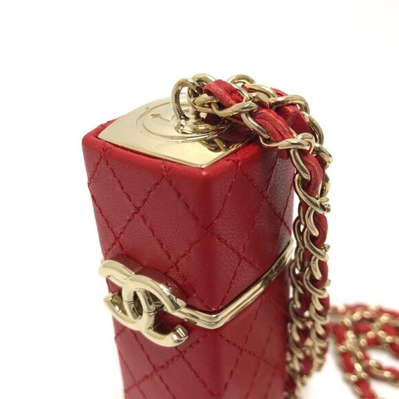 CHANEL CC Mark CC Lip case ChainShoulder Accessory case Leather Red/GoldHardware - Picture 10 of 11